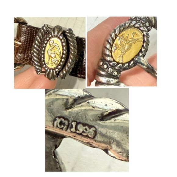 Vtg Brighton Museum Collection Brown Leather Belt Greco Roman Coin Rope Buckle L main image 8